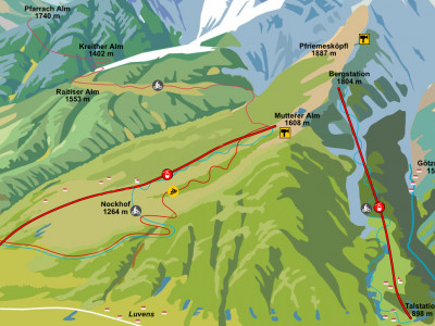 Trailmap Downhill Muttereralm - ein Bikepark in Tirol